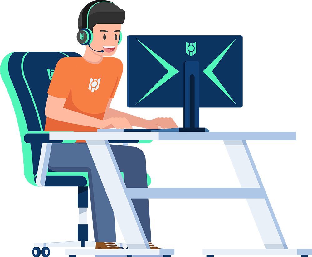 Young gamer focused on gaming